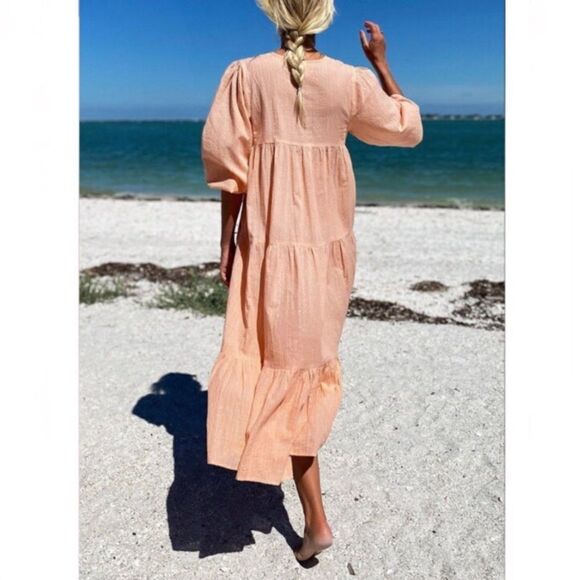 Emerson Fry India Collection Heirloom Lurex Stripe Cotton Midi Dress size XS/S - Picture 3 of 13